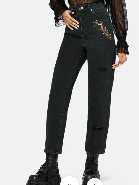 Disturbia Denim - Disturbia Abellona Black Embroidered Mom Jeans